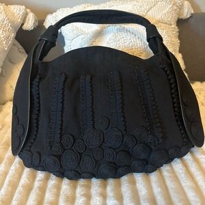 Lockheart Black Canvas Embellished Shoulder Bag EUC